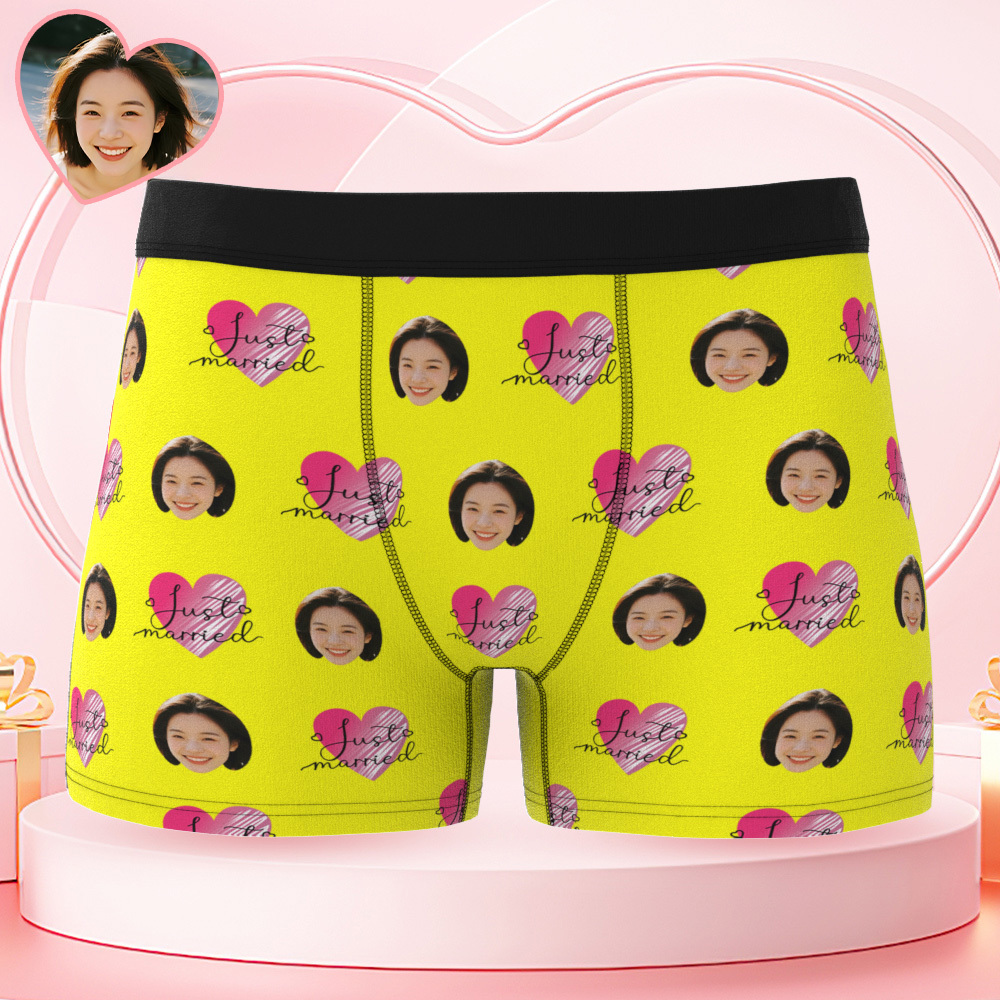 Personalized Face Underwear Custom Photo Underwear Just Married Boxers for Lover