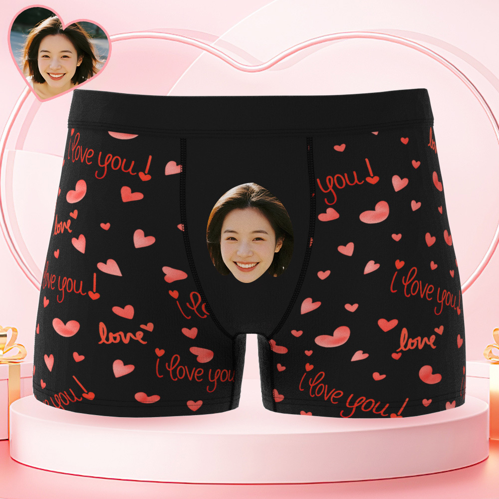 Personalized Face Underwear Custom Photo Underwear I Love You Boxers for Him