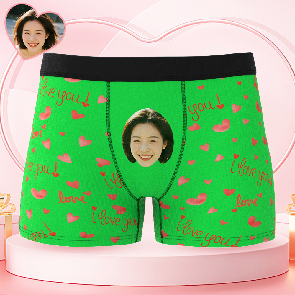 Personalized Face Underwear Custom Photo Underwear I Love You Boxers for Him