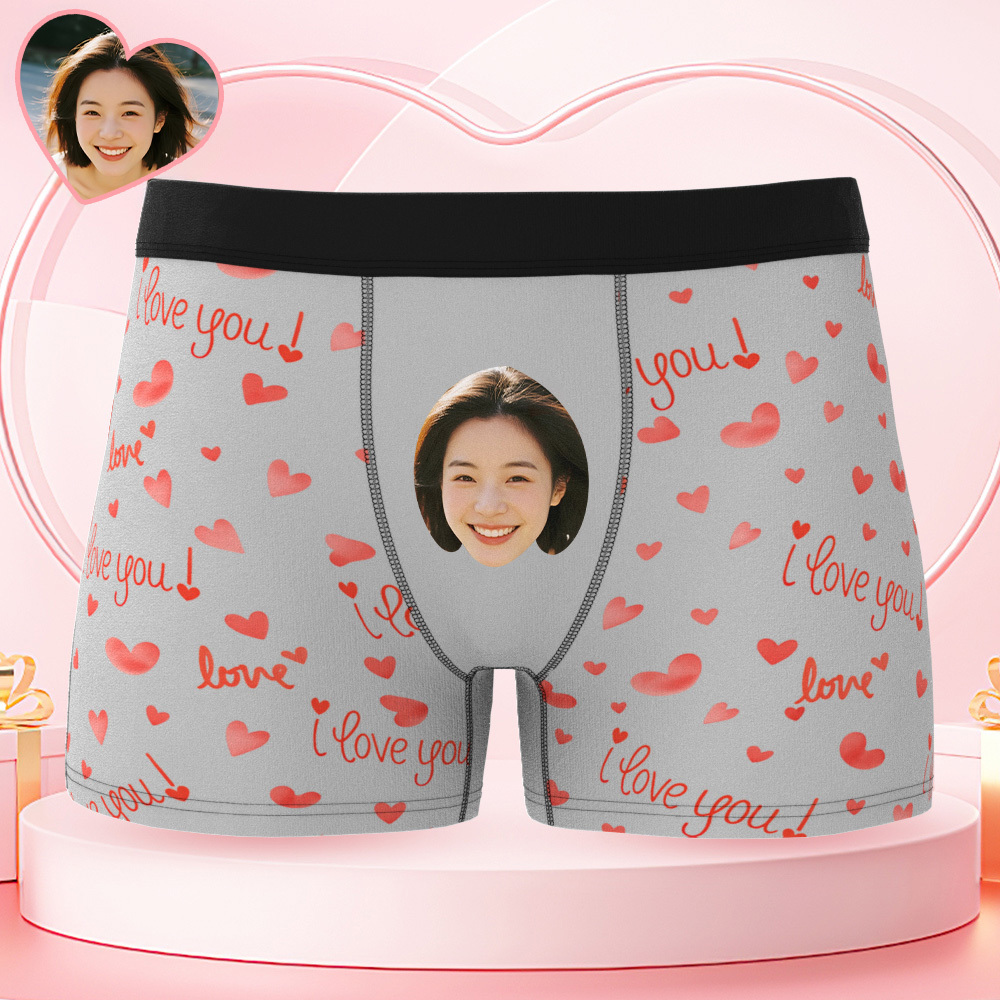 Personalized Face Underwear Custom Photo Underwear I Love You Boxers for Him