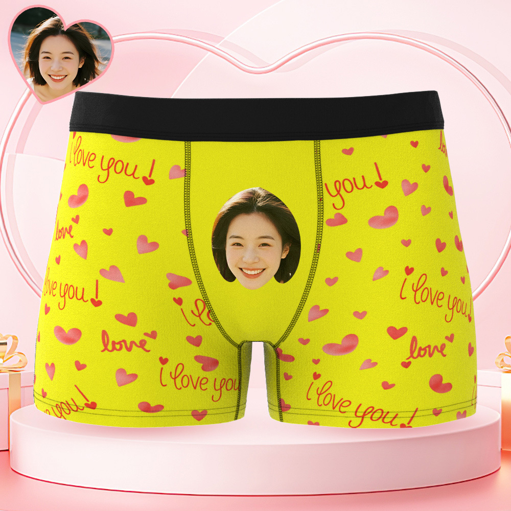Personalized Face Underwear Custom Photo Underwear I Love You Boxers for Him