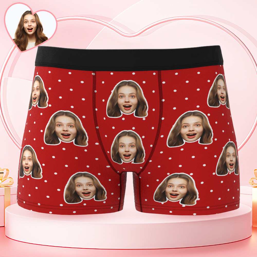 Personalized Face Underwear Custom Photo Underwear Polka Boxers for Boyfriend