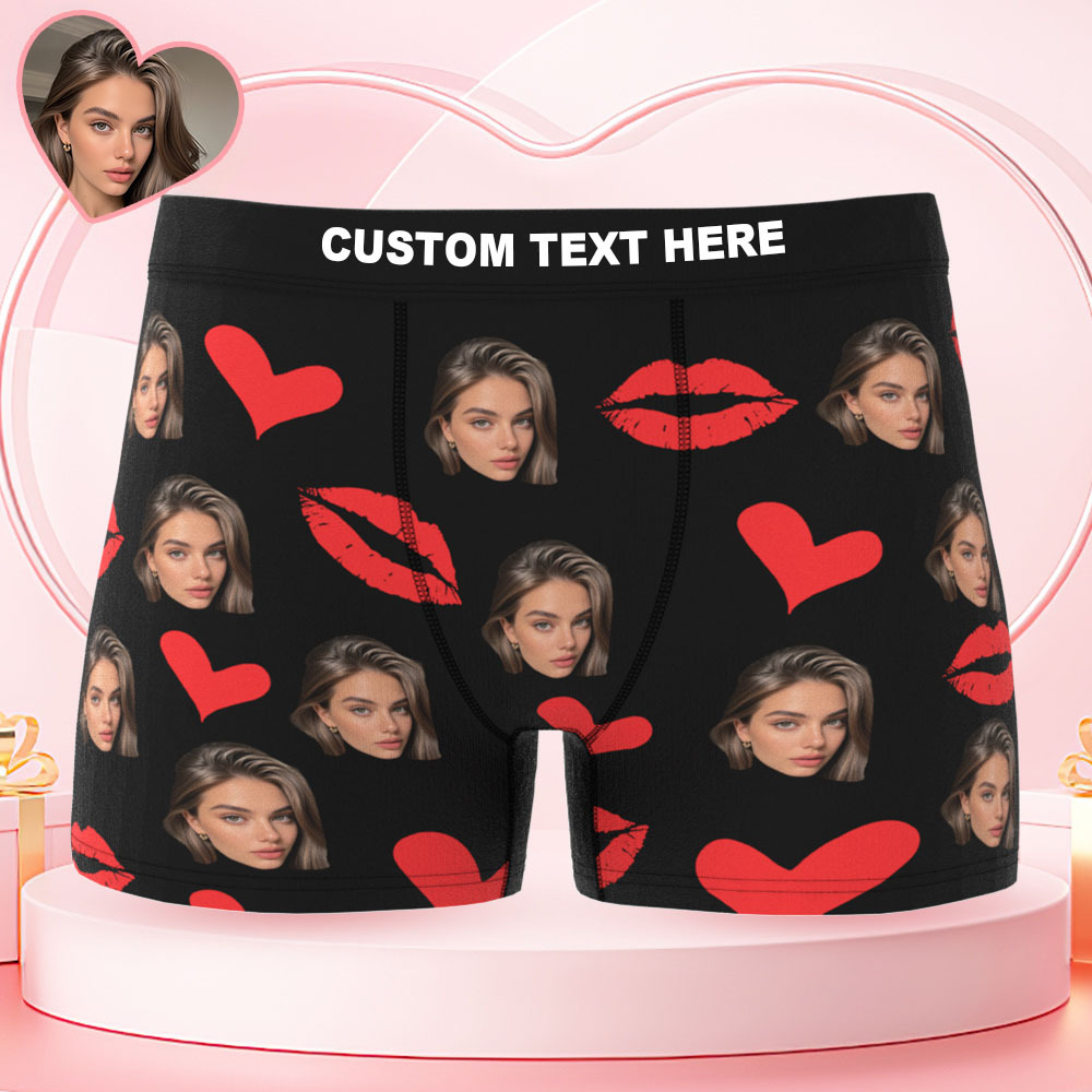 Custom Photo Underwear Personalized Red Lips Underpants Custom Photo Panties