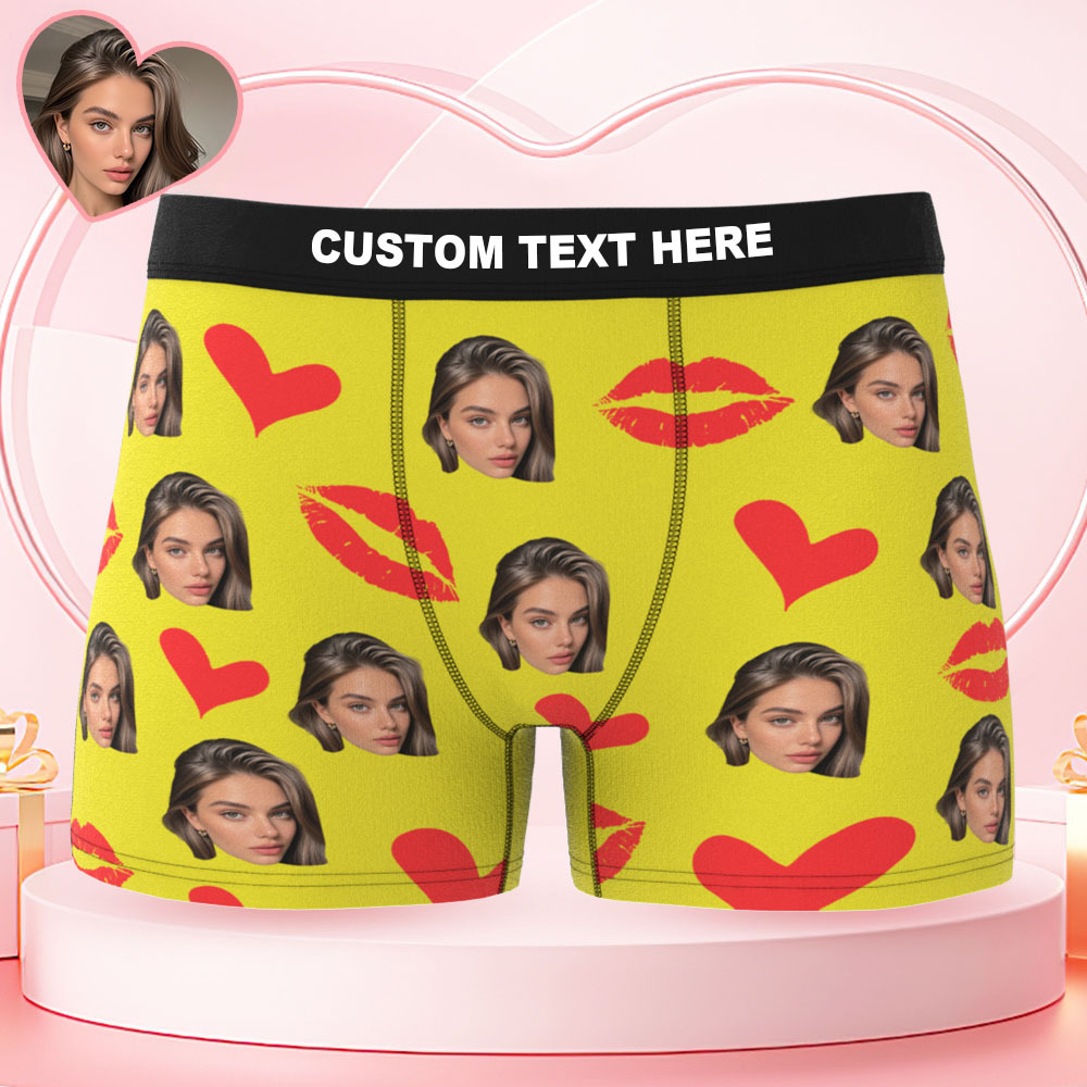 Custom Photo Underwear Personalized Red Lips Underpants Custom Photo Panties
