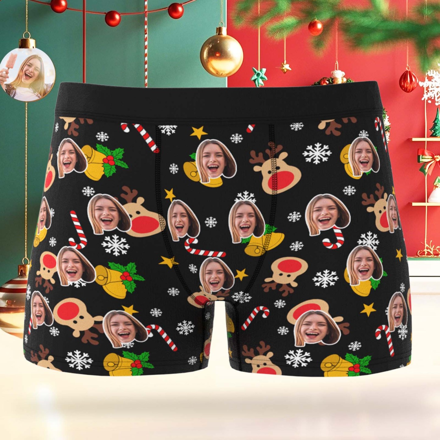 Custom Photo Christmas Panties Custom Santa Boxer Shorts Personalized Christmas Underwear Gifts