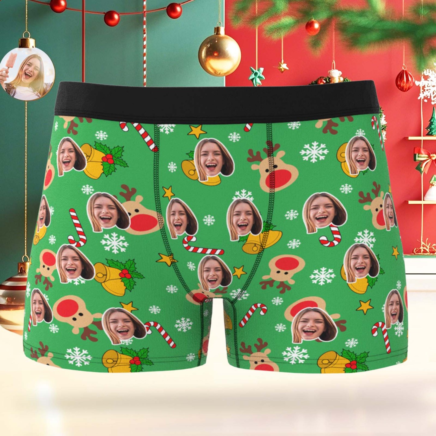 Custom Photo Christmas Panties Custom Santa Boxer Shorts Personalized Christmas Underwear Gifts