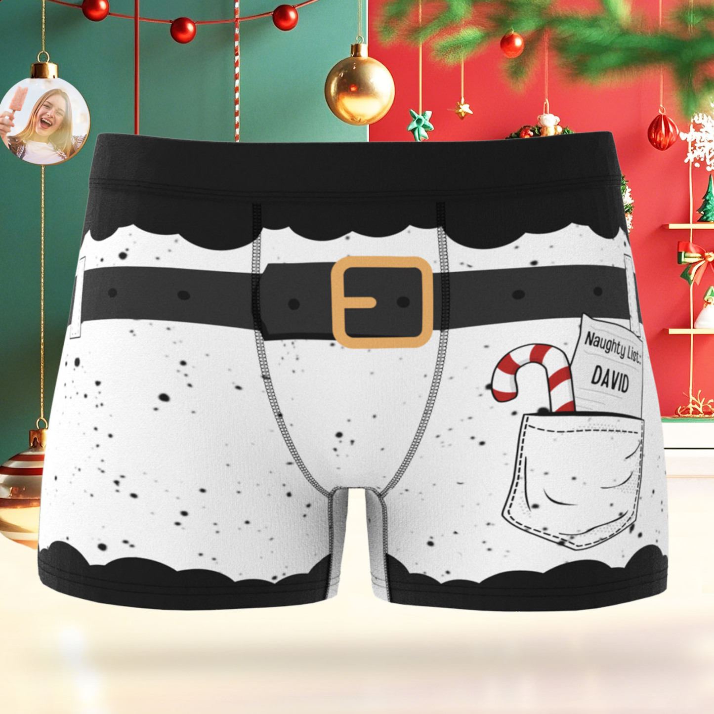 Personalized Christmas Underwear with Name Custom Holiday Boxer Briefs for Men Funny Xmas Gift