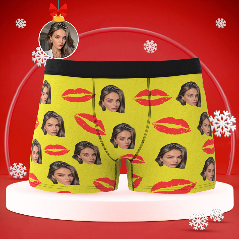 Custom Photo Underwear with Red Lips Personalized Sexy Gift for Couples Custom Photo Christmas Panties