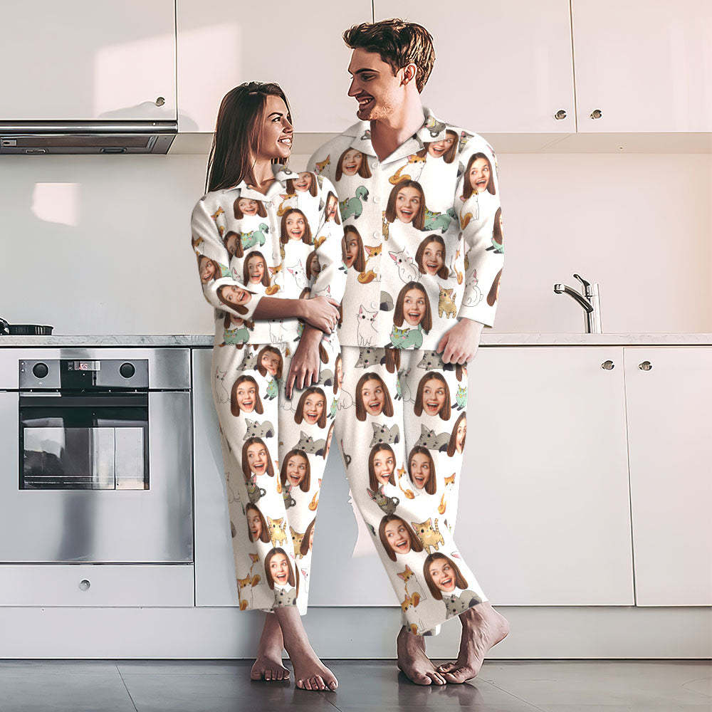 Custom Photo Face Pajama Cartoon Cat Cute Home Gifts - Myphotomugs