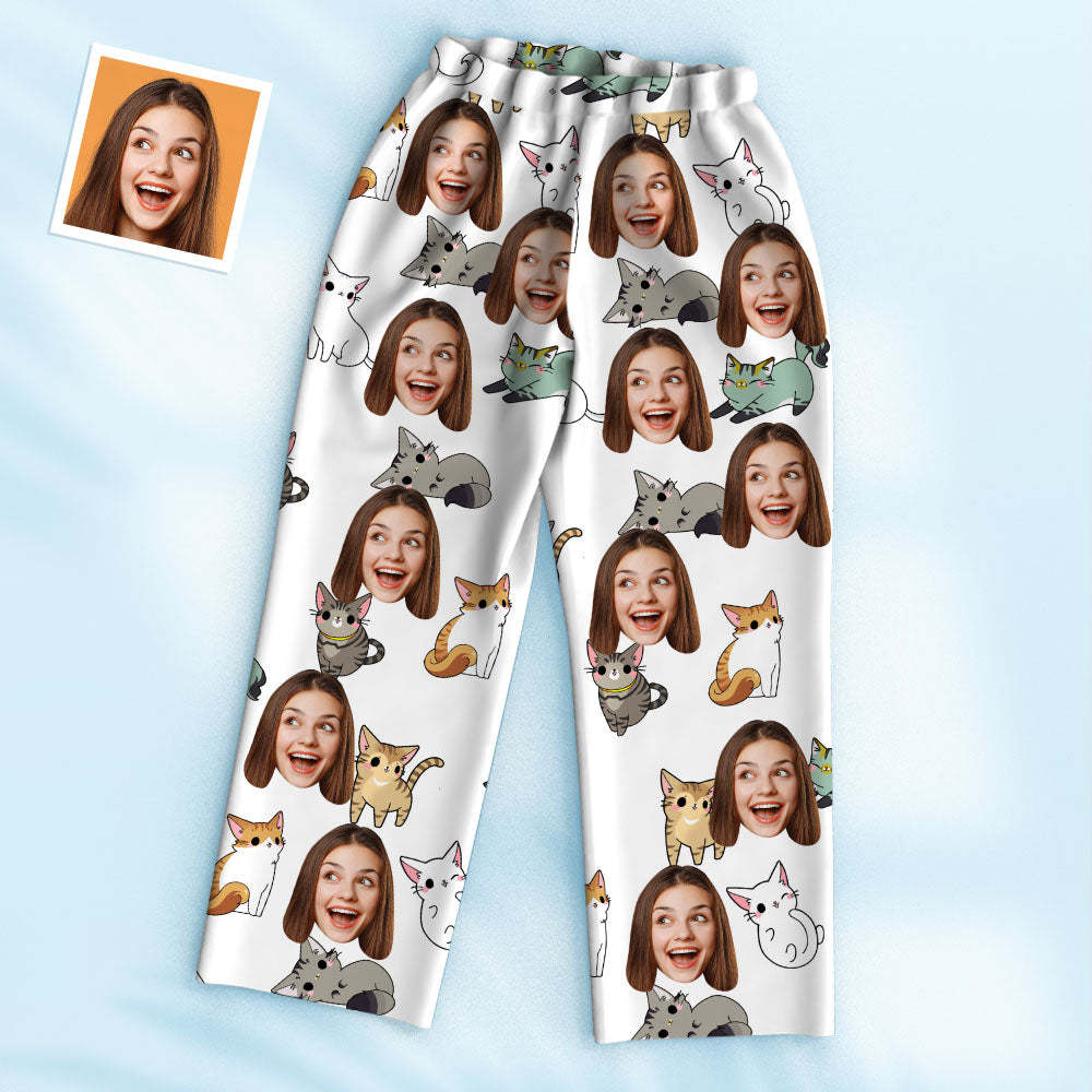 Custom Photo Face Pajama Cartoon Cat Cute Home Gifts - Myphotomugs