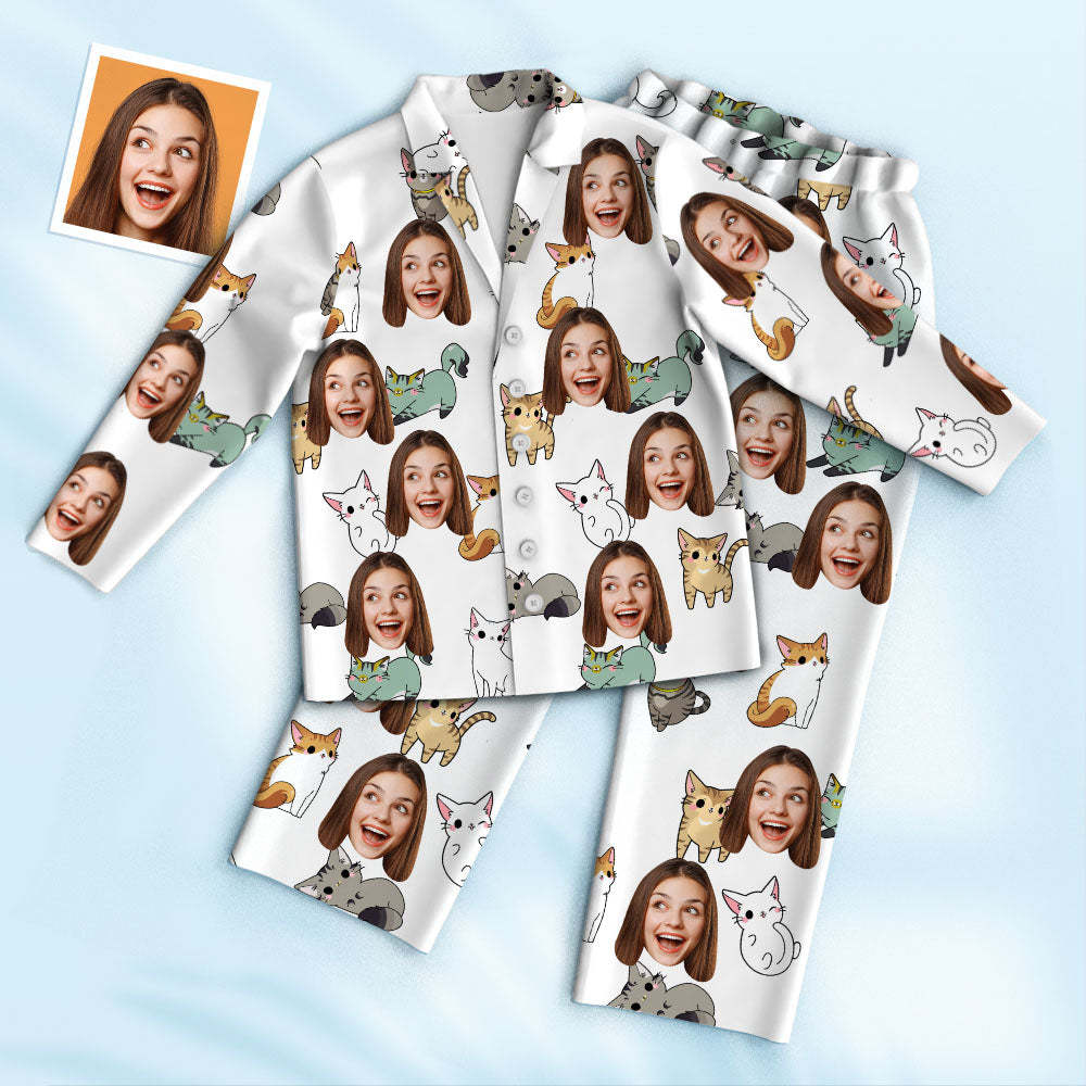 Custom Photo Face Pajama Cartoon Cat Cute Home Gifts - Myphotomugs