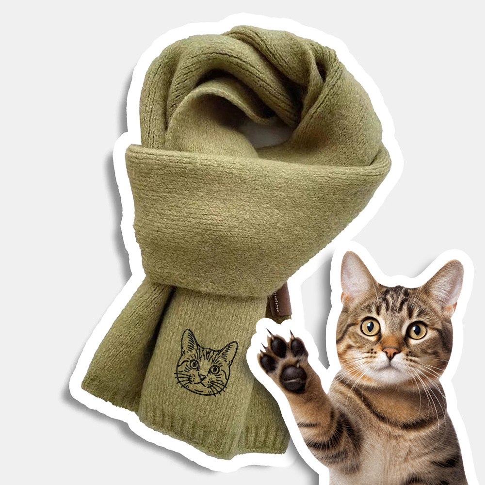 Custom Embroidery Pet Portrait Woven Scarf Muffler Cat Dog Muffler