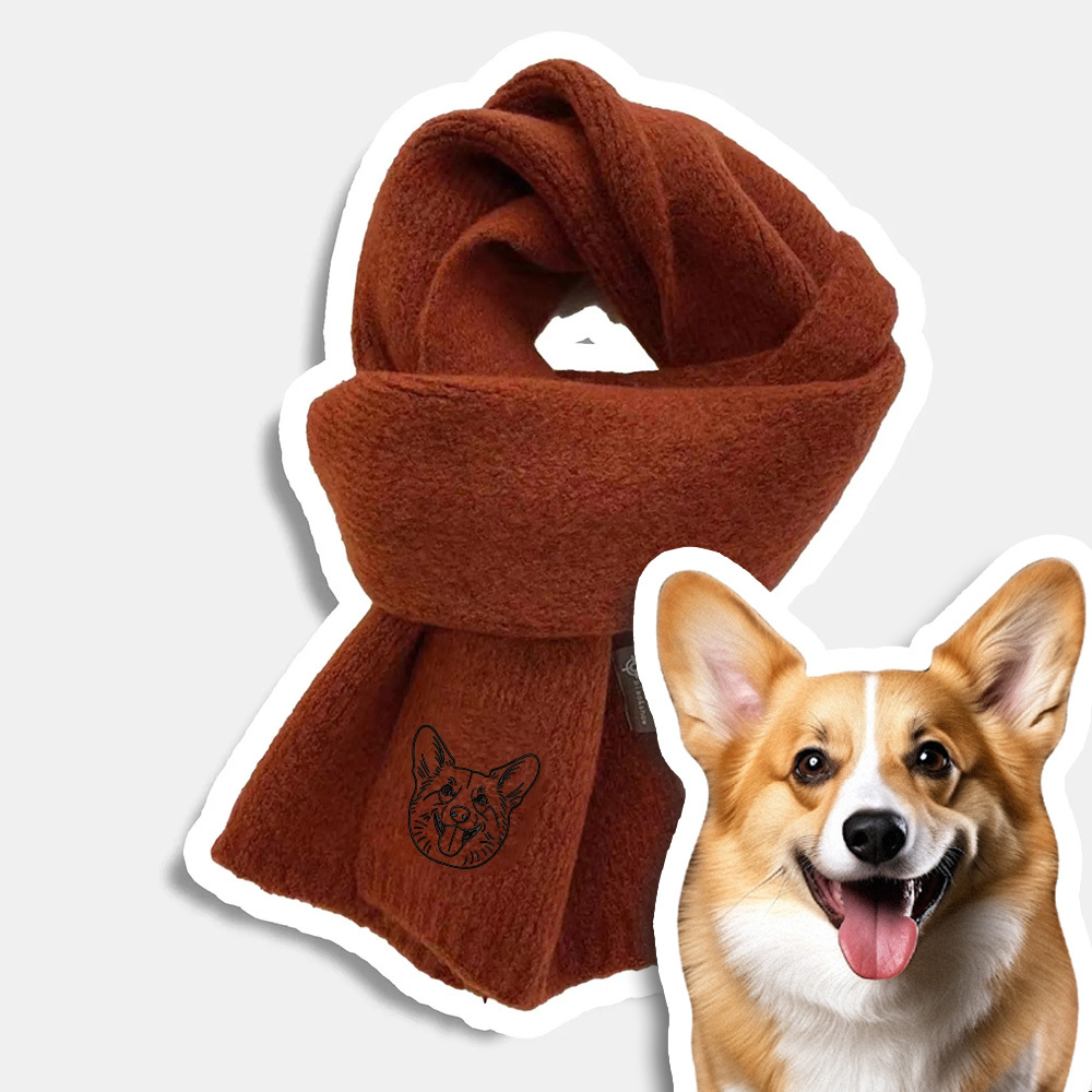 Custom Embroidery Pet Portrait Woven Scarf Muffler Cat Dog Muffler