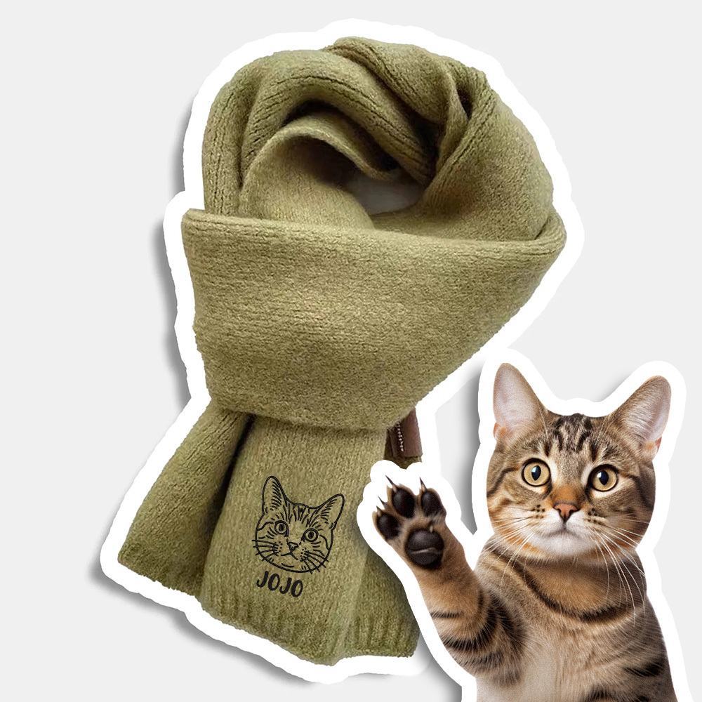 Custom Embroidery Pet Portrait Woven Scarf Muffler Cat Dog Muffler