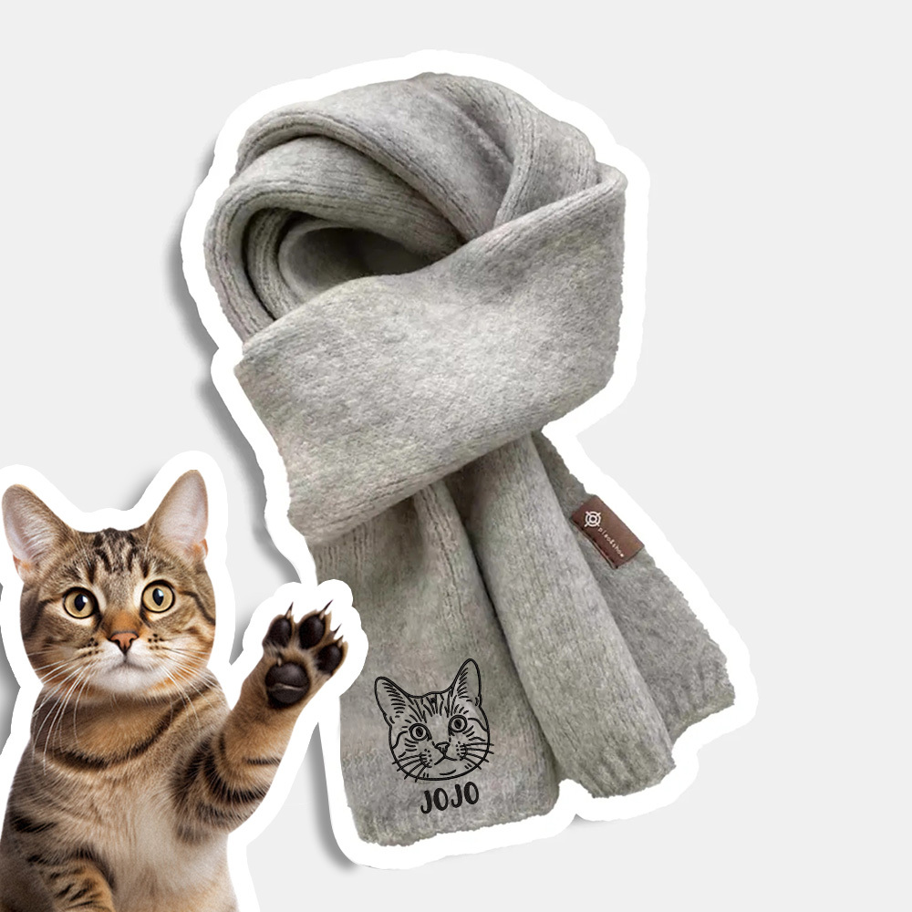 Custom Embroidery Pet Portrait Woven Scarf Muffler Cat Dog Muffler