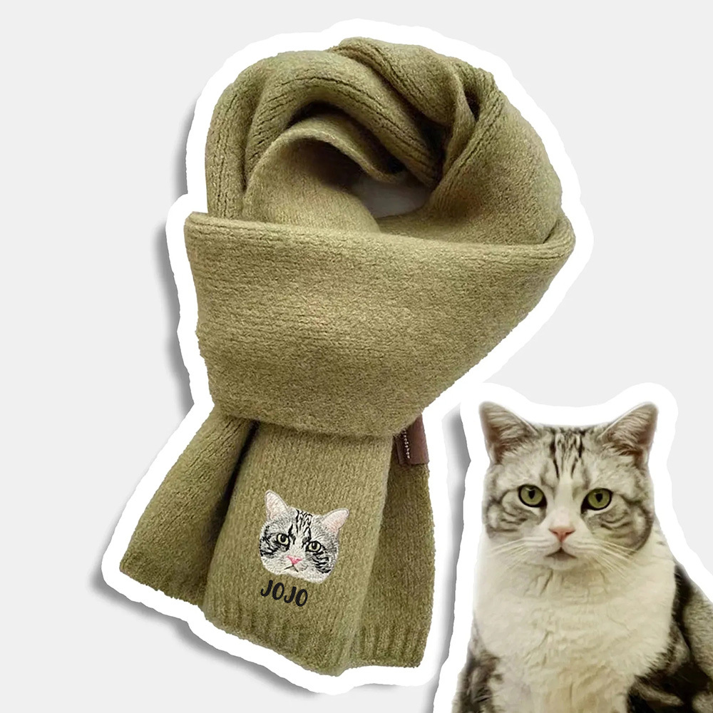 Custom Embroidery Pet Portrait Woven Scarf Muffler Cat Dog Muffler