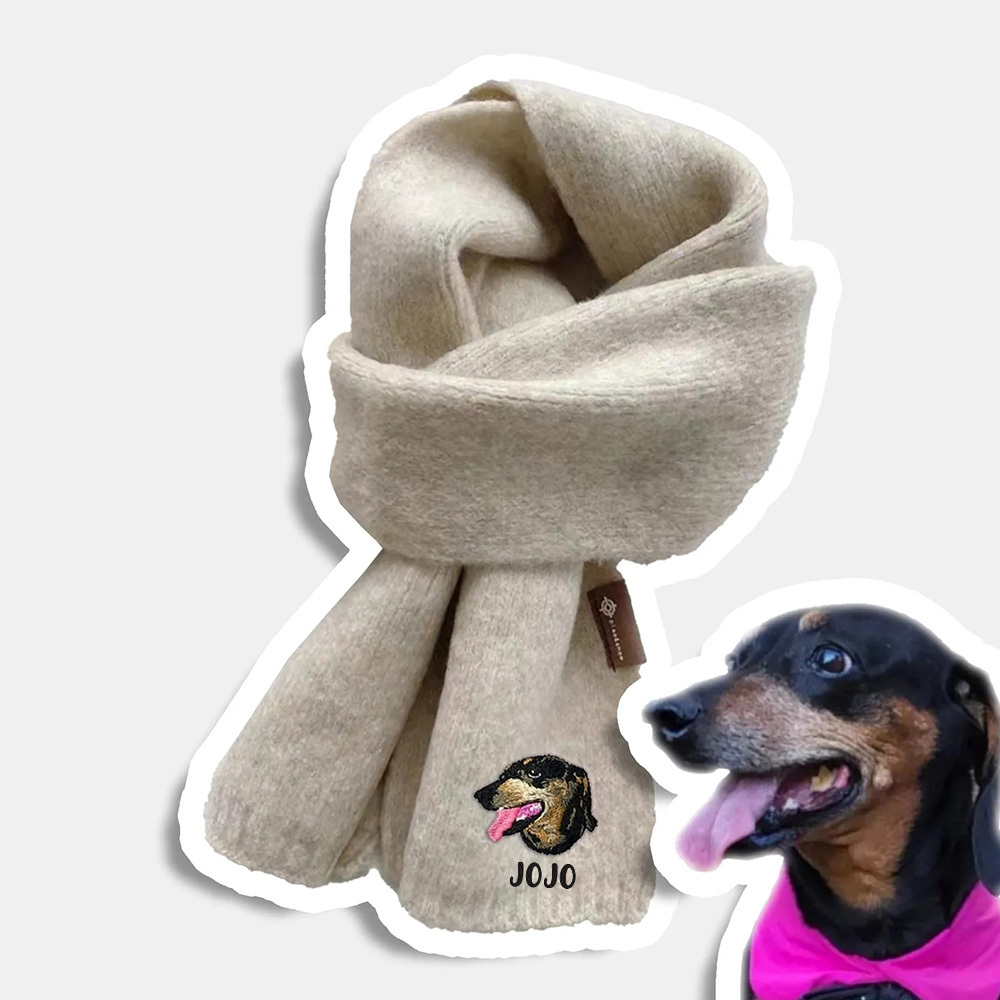 Custom Embroidery Pet Portrait Woven Scarf Muffler Cat Dog Muffler