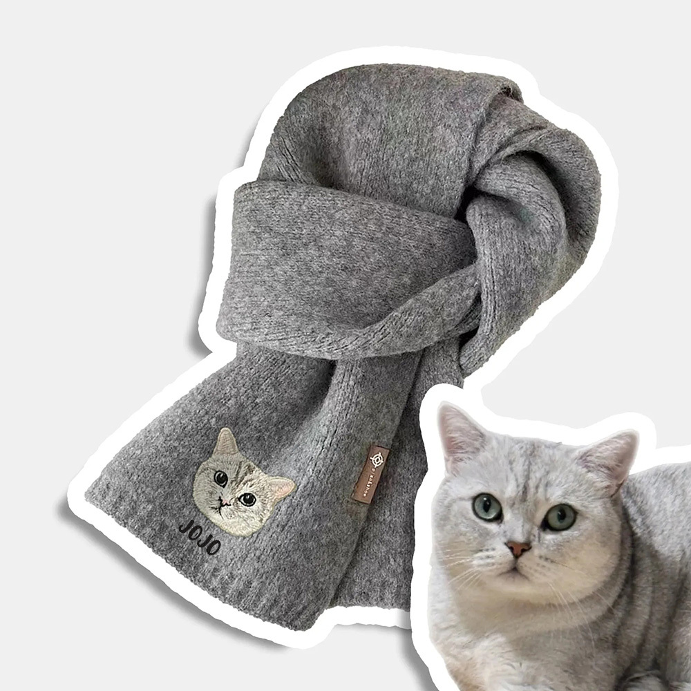Custom Embroidery Pet Portrait Woven Scarf Muffler Cat Dog Muffler