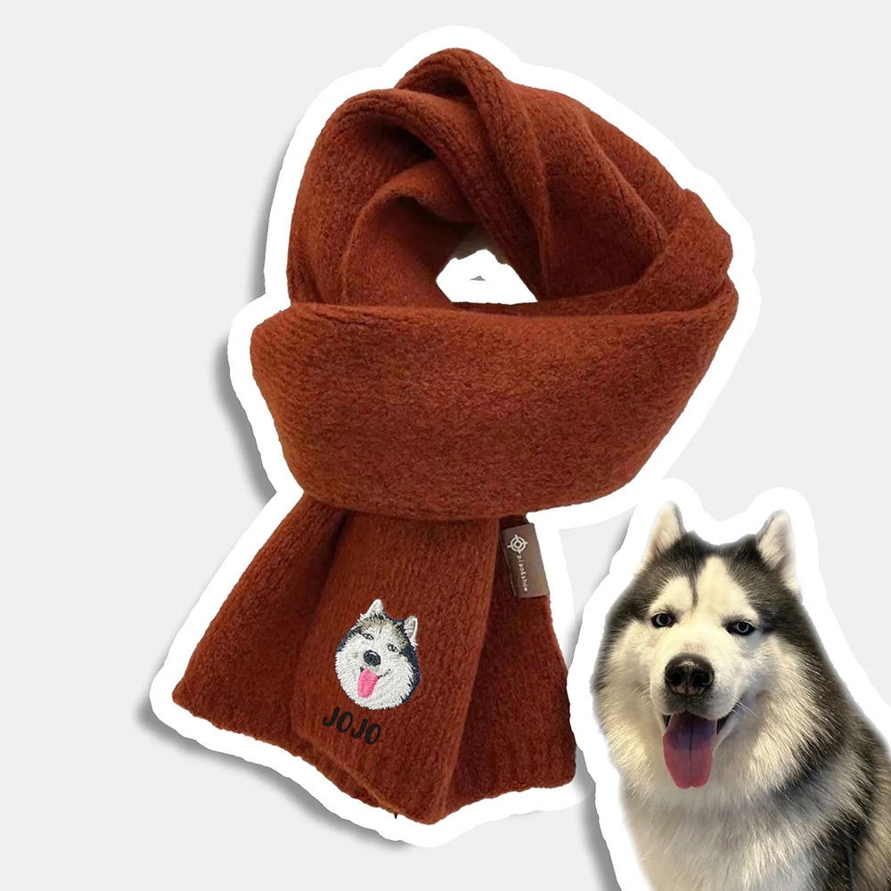 Custom Embroidery Pet Portrait Woven Scarf Muffler Cat Dog Muffler
