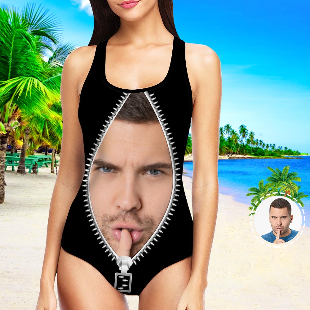 My Face Swimsuit One Piece Swimsuit Face Bathing Suit with Husbands Face Custom Swimsuit with Picture Zipper