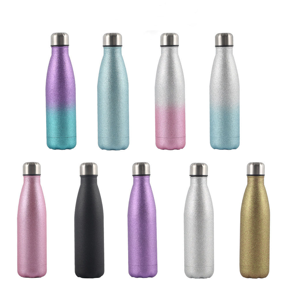 Water Bottle Glitter Series Vacuum Insulated Stainless Steel Gym Bottle 500ml Chilly Flask Unicorn Shimmer Purple-Teal