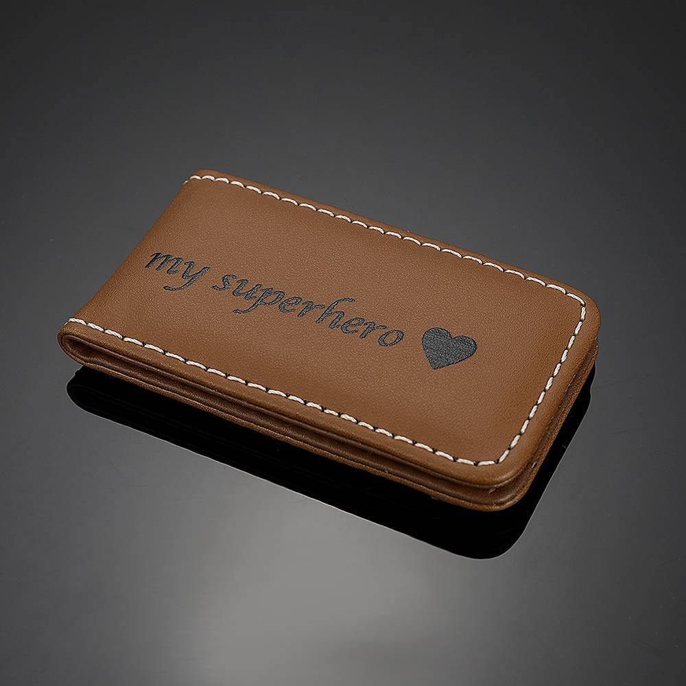 Engraved Money Clip Keepsake Gift Leather Brown - Myphotomups