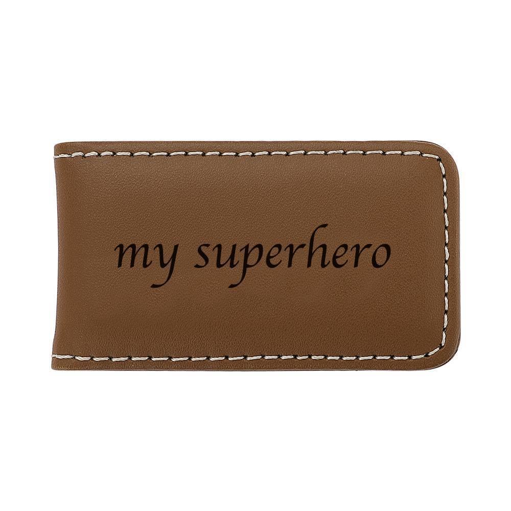 Engraved Money Clip Keepsake Gift Leather Brown - Myphotomups
