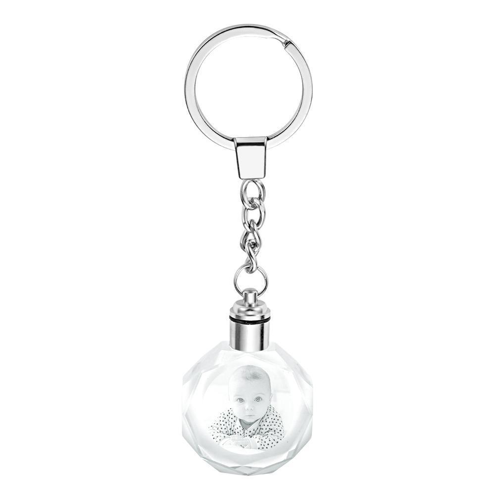 Custom Crystal Couple Photo Round Keychain