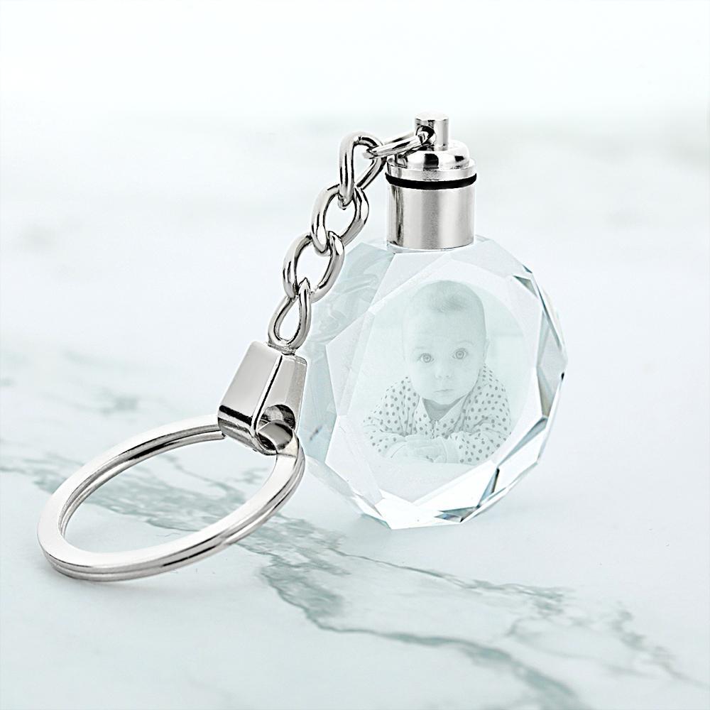 Custom Crystal Couple Photo Round Keychain