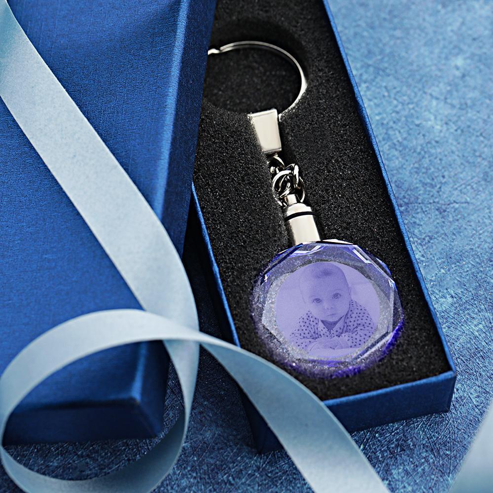 Custom Crystal Couple Photo Round Keychain