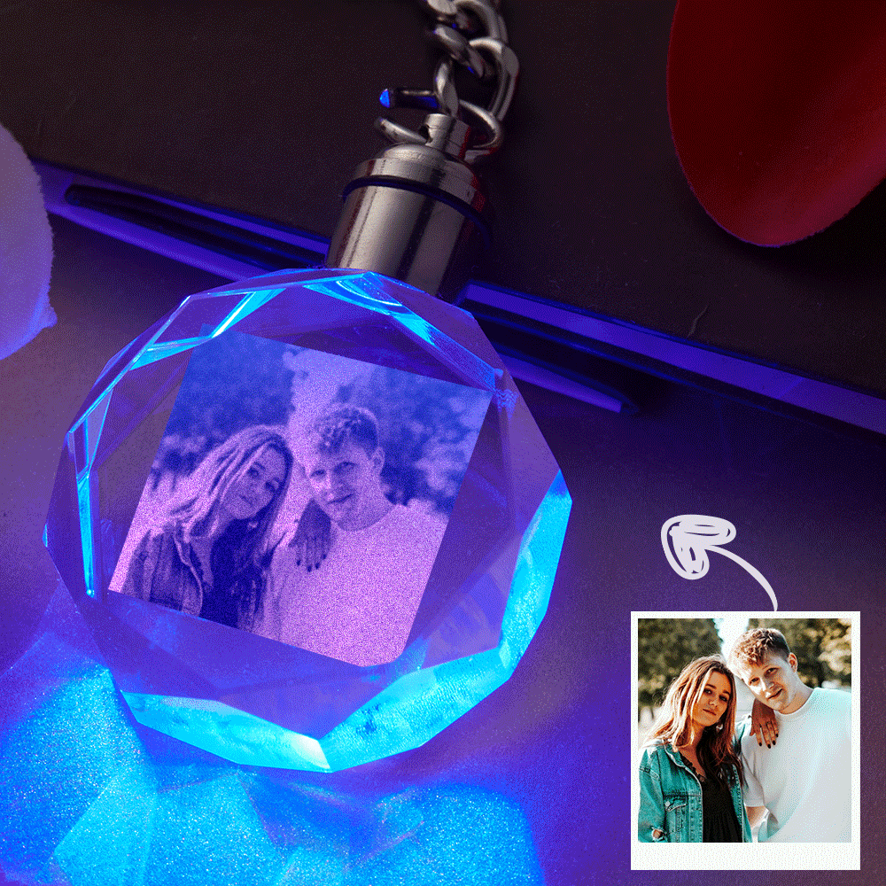 Custom Crystal Couple Photo Round Keychain