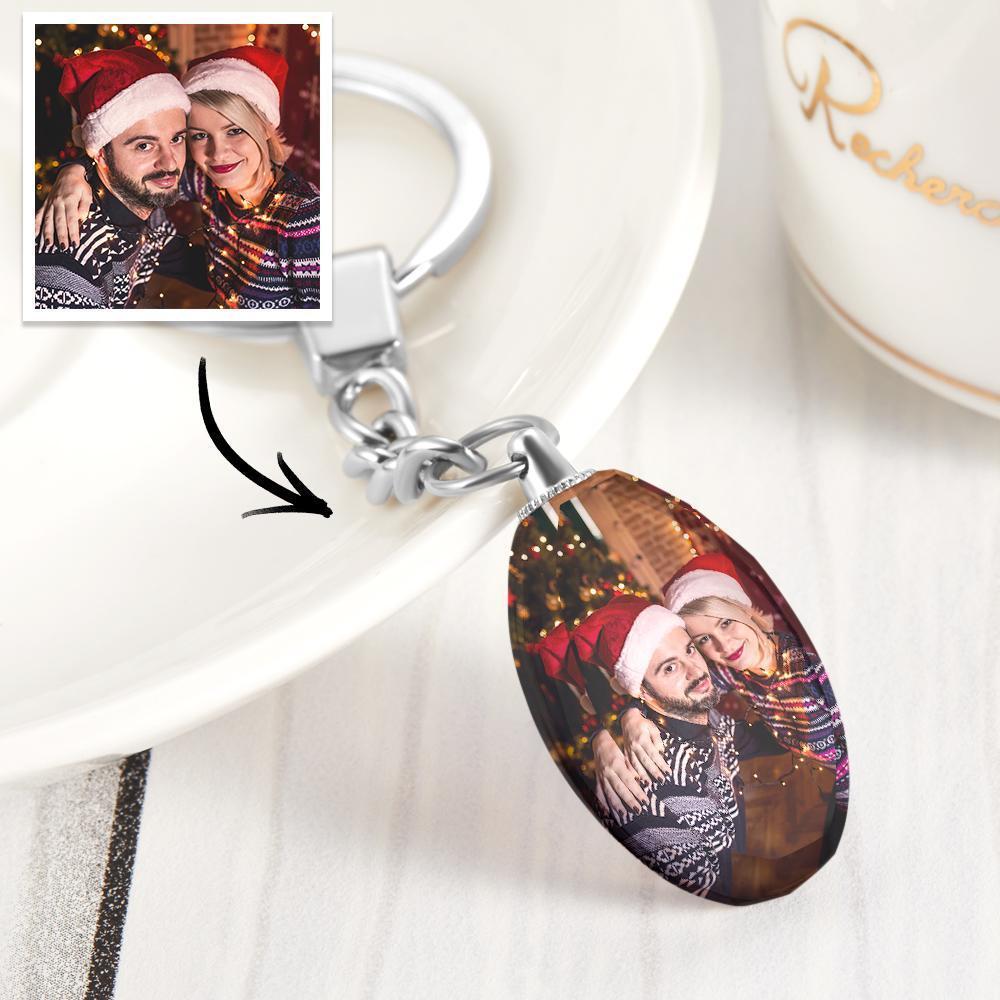 Custom Photo Crystal Ellipse Keychain Anniversary Birthday Gift for Her
