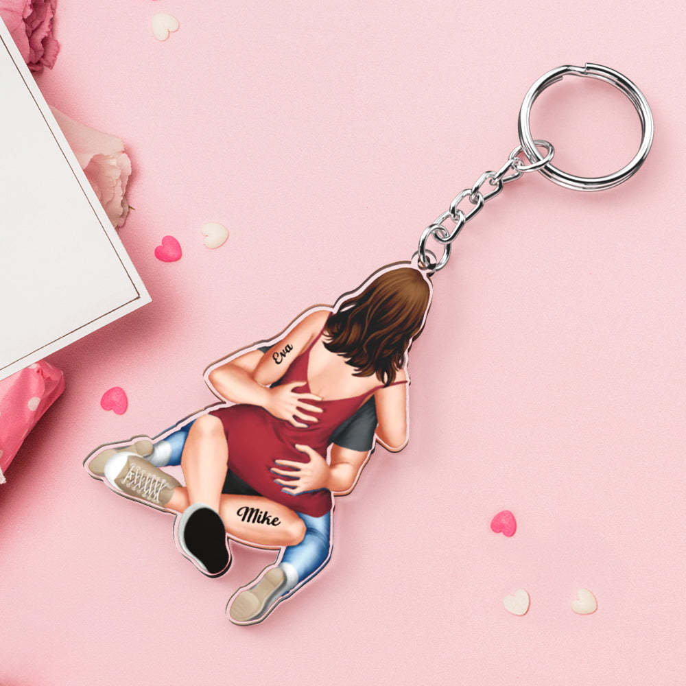 Couple Hugging Personalized Acrylic Keychain Valentine's Gifts - Myphotomugs
