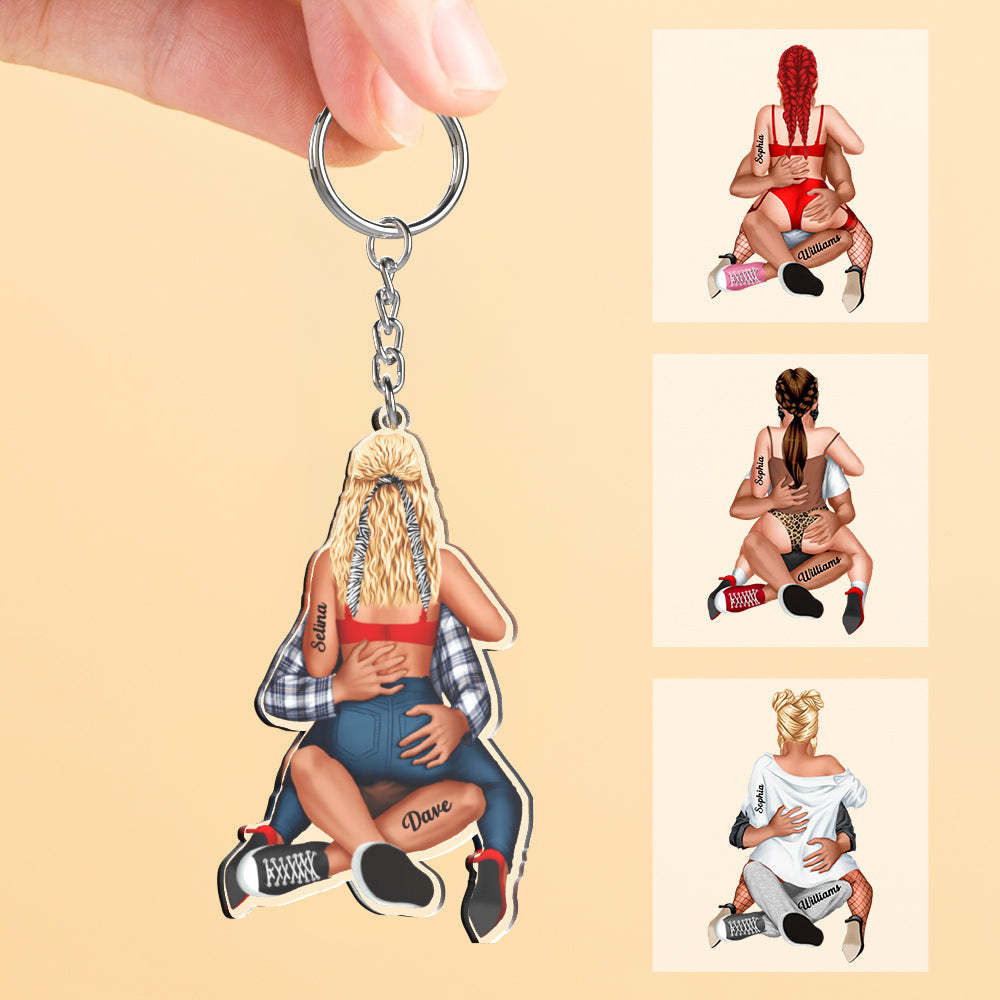 Couple Hugging Personalized Acrylic Keychain Valentine's Gifts - Myphotomugs