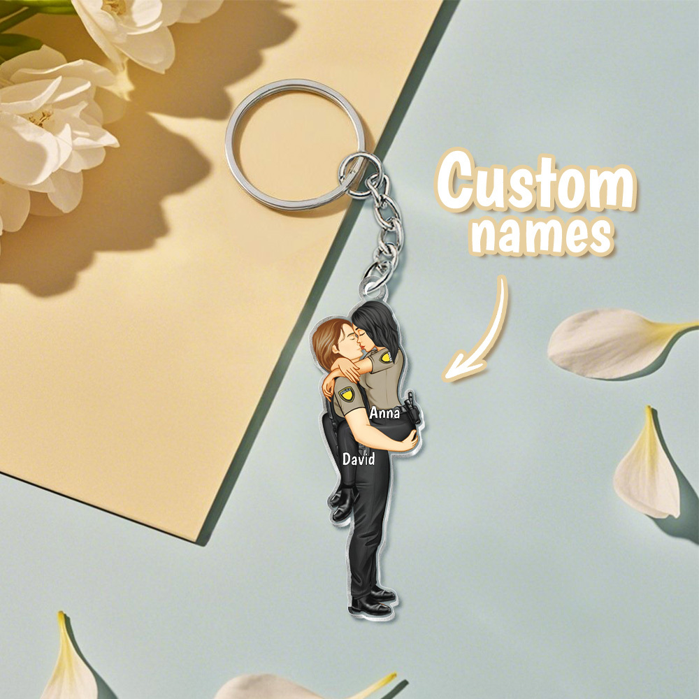 Personalized Keychain Couple Portrait Firefighter Gifts Occupation Keychain