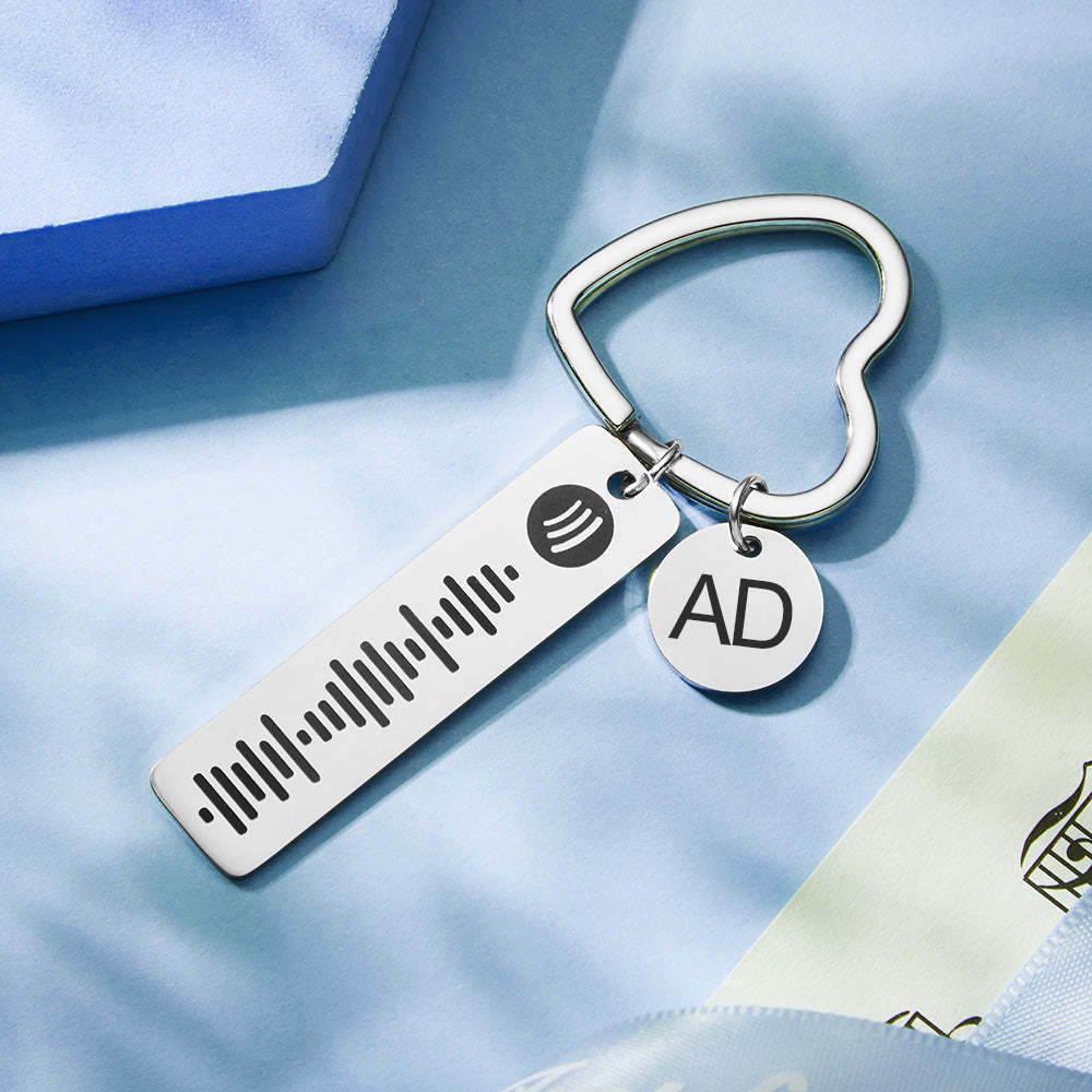 Custom Engraved Spotify Code Keychain Metal Keychain with Heart-shaped Keyring Gift for Her - MySpotifyGiftsUK