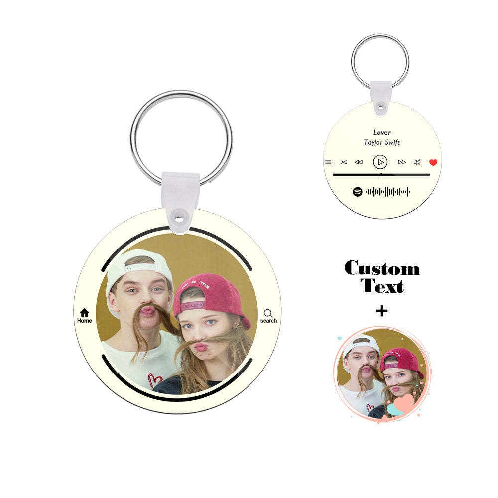Custom Photo Scannable Spotify Code Keychain Round Music Song Keychain Anniversary Gifts - MySpotifyGiftsUK
