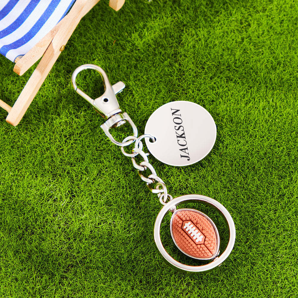 Custom Engraved Keychain American Football Rotatable Pendant Sports Lover Gifts - Myphotomugs