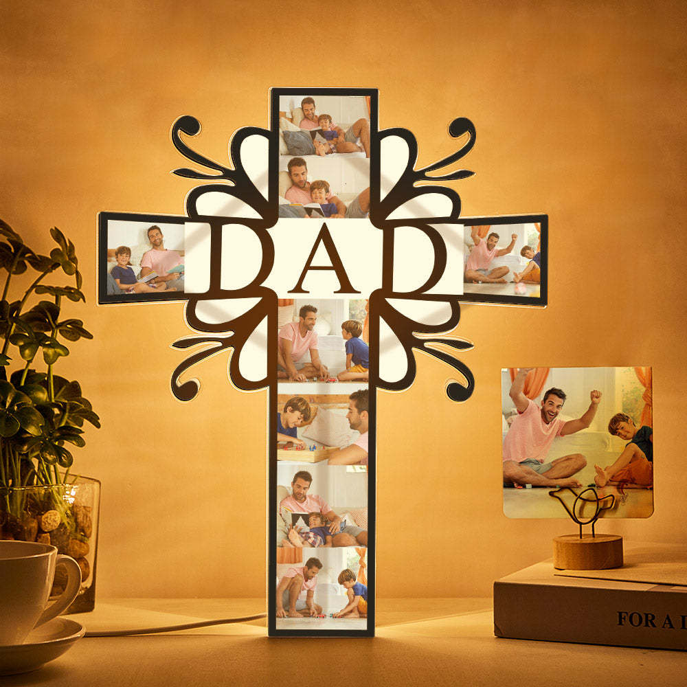 Custom Photo Cross Night Light LED Personalized DAD Theme Lamp Gift For Him - Myphotomugs