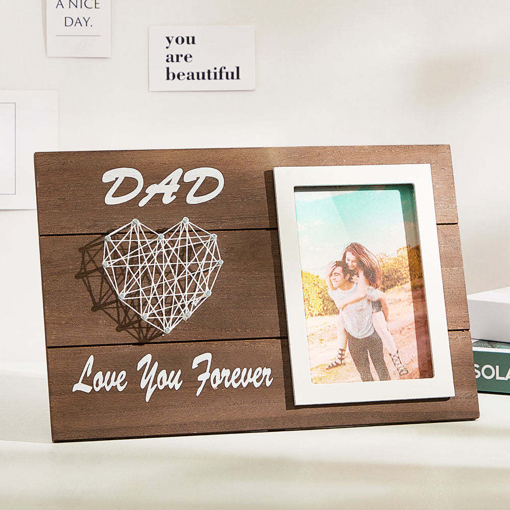Personalized Heart String Picture Frame Dad Love You Forever Wooden Decoration Father's Day Gifts - Myphotomugs