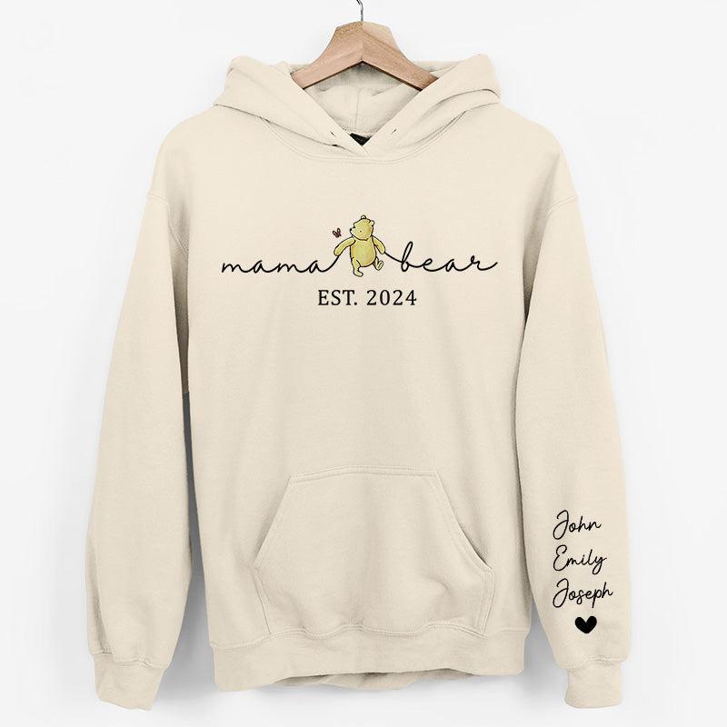 Custom Mama Bear Sweatshirt, Mama Est with Kid Name on Sleeve Sweatshirt