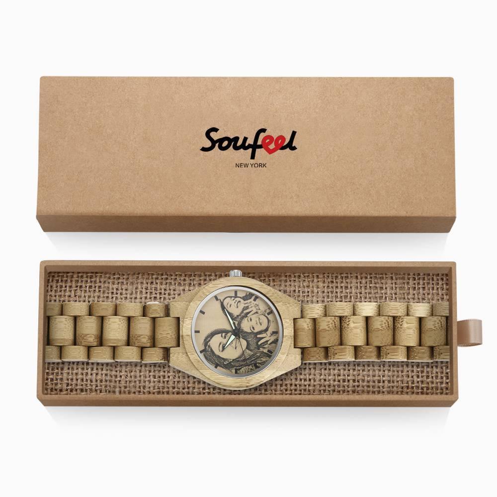 custom-men's Engraved Bamboo Photo Watch Wooden Strap 45mm - photowatch