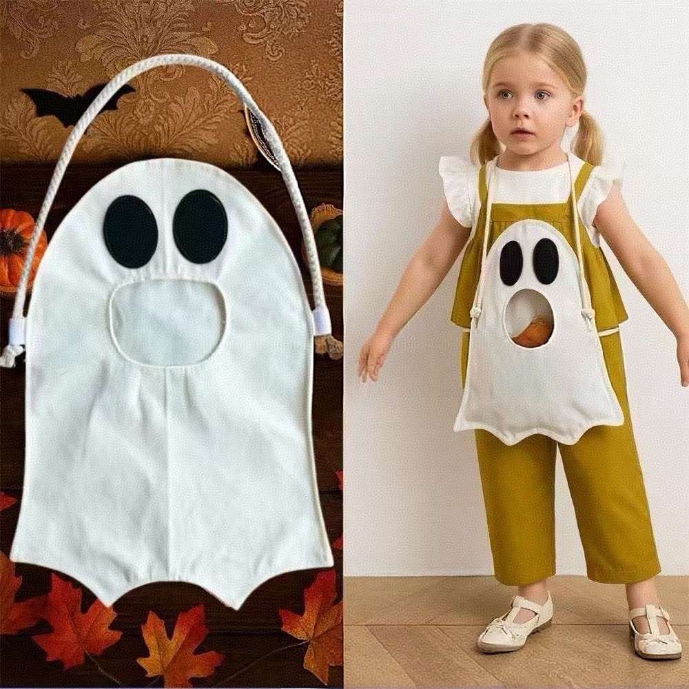 Halloween Ghost Shoulder Bag Cute Trick-or-Treat Candy Bag for Kids Halloween Ghost Bag