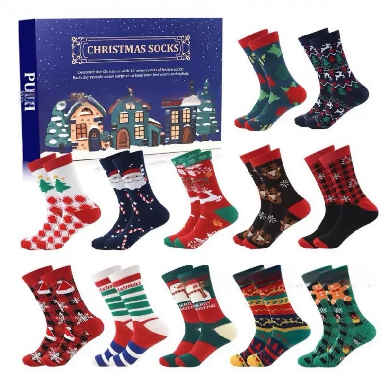 Christmas Socks Advent Calendar 24 Days Countdown Holiday Gift Box Festive Countdown Gift Box