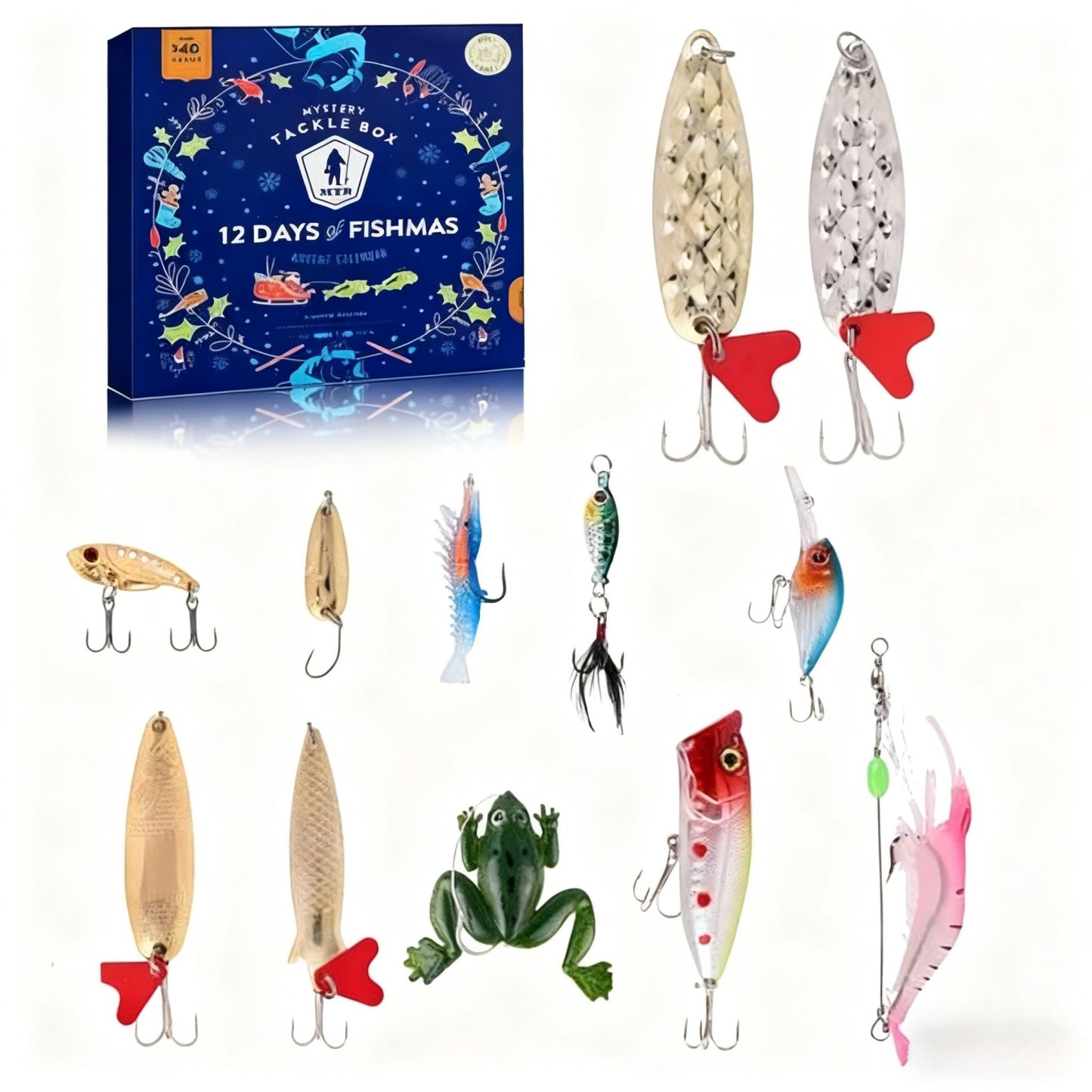 Christmas Fishing Hook Advent Calendar 24 Day Countdown Gift Box for Fishermen Surprise Fishing Gear for Men