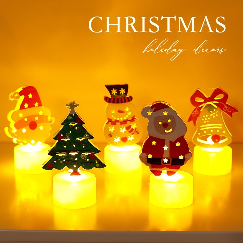 Christmas LED Candle Light Glowing Santa Snowman Night Lamp Holiday Decor