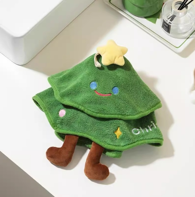 Christmas Tree Shaped Hand Towel Holiday Bathroom Decor Soft Absorbent Towel Christmas Gift for Family