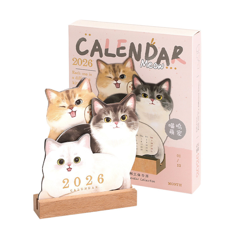 2026 Cute Pets Desk Calendar Cat Illustrated Monthly Planner Perfect Gift for Pet Lovers