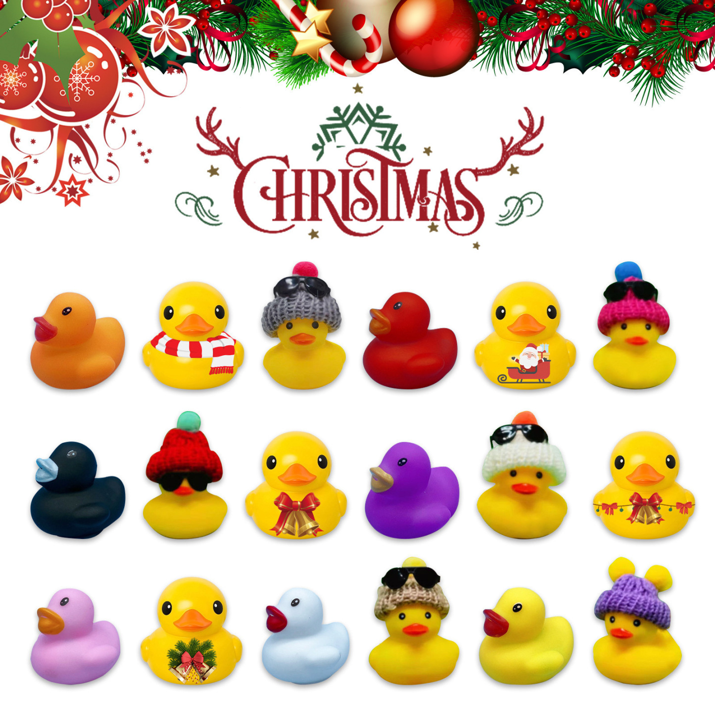 24Day Christmas Advent Calendar with Mini Rubber Ducks Holiday Countdown Surprise Toy Gift for Boys
