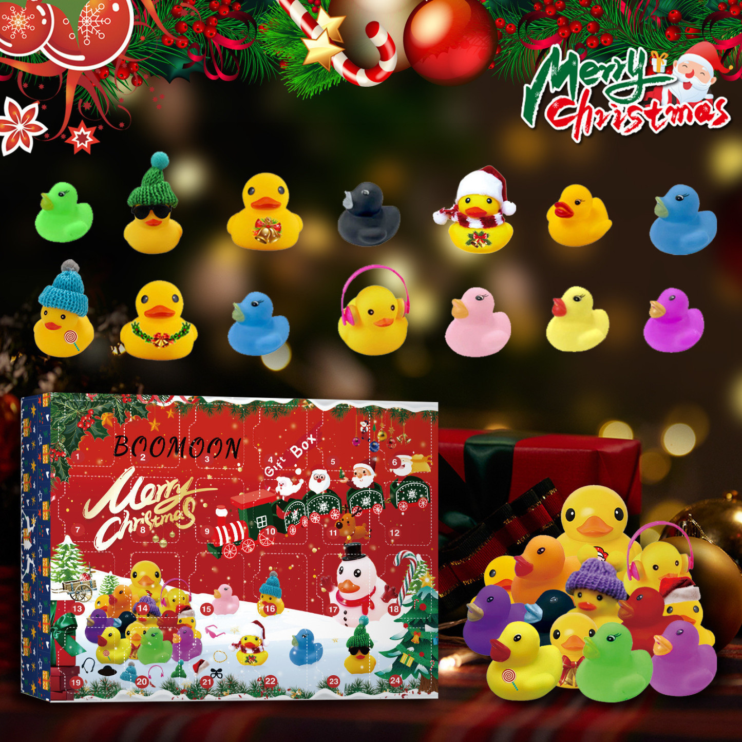 24Day Christmas Advent Calendar with Mini Rubber Ducks Holiday Countdown Surprise Toy Gift for Boys